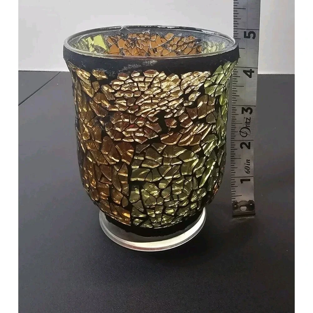 HOME DECOR CRACKED GLASS CANDLE HOLDER VASE RED GREEN YELLOW ORANGE
